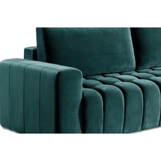 Canapé 3 places convertible et espace de rangement - Vert - en tissu velours de qualité luxe, LAZIO