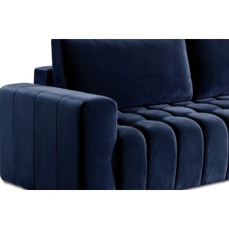 Canapé 3 places convertible et espace de rangement - bleu - en tissu velours de qualité luxe, LAZIO