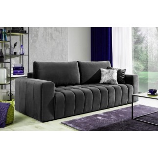 Canapé 3 places convertible et espace de rangement - Gris anthracite - en tissu velours de qualité luxe, LAZIO