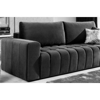 Canapé 3 places convertible et espace de rangement - Gris anthracite - en tissu velours de qualité luxe, LAZIO