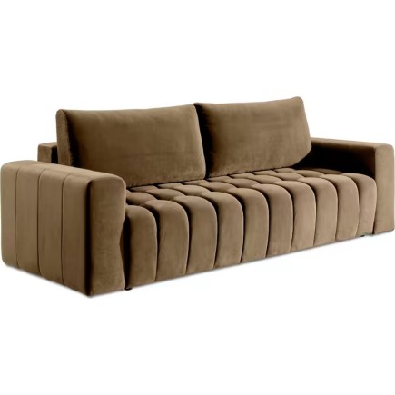 Canapé 3 places convertible et espace de rangement - Marron - en tissu velours de qualité luxe, LAZIO