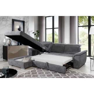 - Canapé d'angle convertible en tissu Luxe gris foncé, 5 places, angle gauche (vu de face) , TRESOR