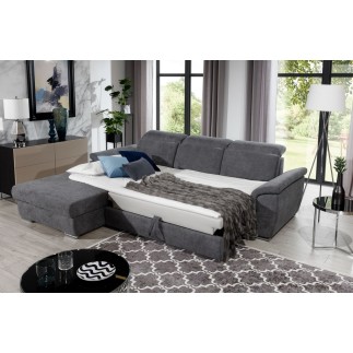 - Canapé d'angle convertible en tissu Luxe gris foncé, 5 places, angle gauche (vu de face) , TRESOR