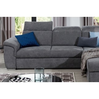 Canapé d'angle convertible en tissu Luxe gris foncé, 5 places, angle droit (vu de face) - TRESOR