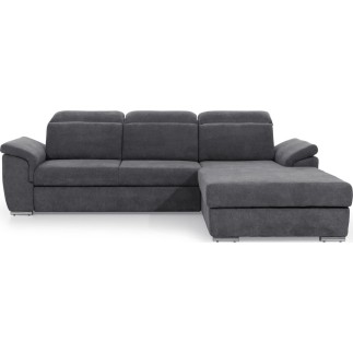Canapé d'angle convertible en tissu Luxe gris foncé, 5 places, angle droit (vu de face) - TRESOR