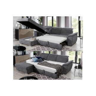 - Canapé d'angle convertible en tissu Luxe, rose, 5 places, angle gauche (vu de face) , TRESOR