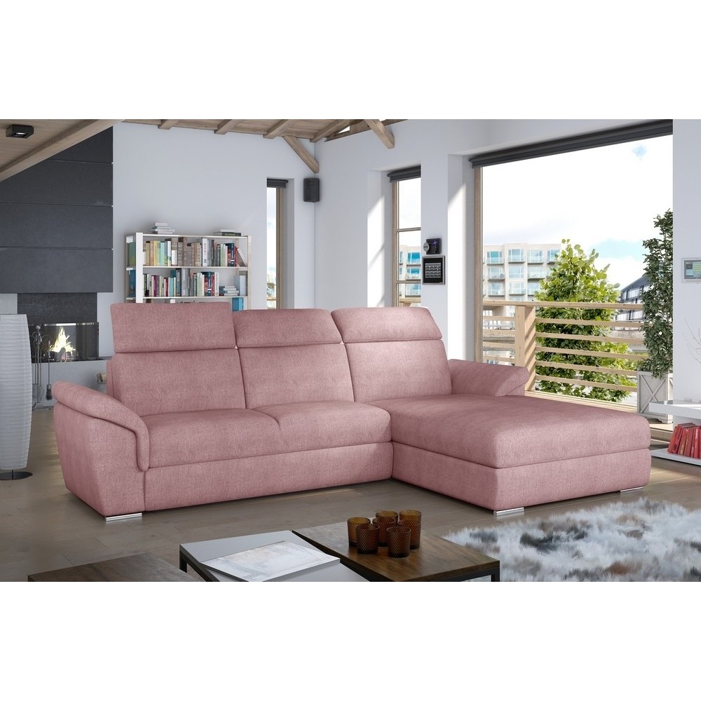 Canapé d'angle convertible en tissu Luxe, rose, 5 places, angle droit (vu de face) , TRESOR Canapé d'angle convertible en tissu Luxe, rose, 5 places, angle droit (vu de face) , TRESOR