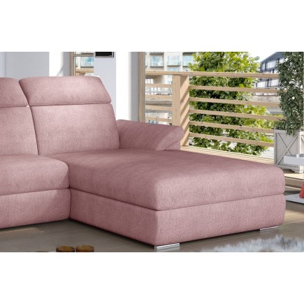 Canapé d'angle convertible en tissu Luxe, rose, 5 places, angle droit (vu de face) , TRESOR