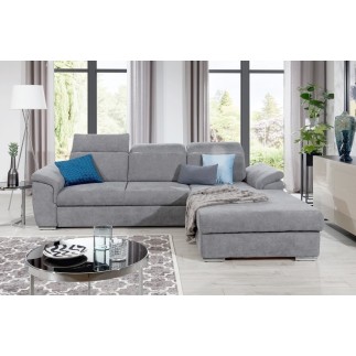 Canapé d'angle convertible en tissu Luxe, gris, 5 places, angle droit (vu de face) , TRESOR