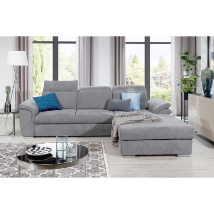 Canapé d'angle convertible en tissu Luxe, gris, 5 places, angle droit (vu de face) , TRESOR