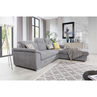 Canapé d'angle convertible en tissu Luxe, gris, 5 places, angle droit (vu de face) , TRESOR
