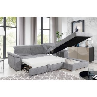 Canapé d'angle convertible en tissu Luxe, gris, 5 places, angle droit (vu de face) , TRESOR