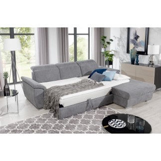 Canapé d'angle convertible en tissu Luxe, gris, 5 places, angle droit (vu de face) , TRESOR