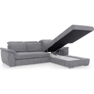 Canapé d'angle convertible en tissu Luxe, gris, 5 places, angle droit (vu de face) , TRESOR