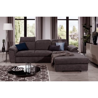 Canapé d'angle convertible en tissu Luxe, marron, 5 places, angle droit (vu de face) , TRESOR