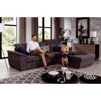 Canapé d'angle convertible en tissu Luxe, marron, 5 places, angle droit (vu de face) , TRESOR