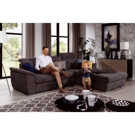 Canapé d'angle convertible en tissu Luxe, marron, 5 places, angle droit (vu de face) , TRESOR