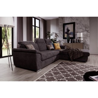 Canapé d'angle convertible en tissu Luxe, marron, 5 places, angle droit (vu de face) , TRESOR