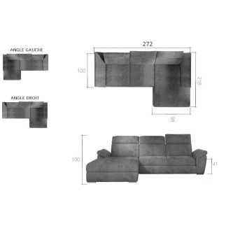 Canapé d'angle convertible en tissu Luxe, marron, 5 places, angle droit (vu de face) , TRESOR