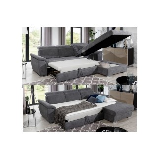 Canapé d'angle convertible en tissu Luxe, jaune moutarde, 5 places, angle droit (vu de face) , TRESOR