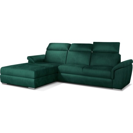Canapé d'angle convertible en tissu velours Prestige, vert, 5 places, angle gauche (vu de face) - TRESOR