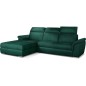 Canapé d'angle convertible en tissu velours Prestige, vert, 5 places, angle gauche (vu de face) - TRESOR Canapé d'angle convertible en tissu velours Prestige, vert, 5 places, angle gauche (vu de face) - TRESOR