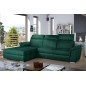 Canapé d'angle convertible en tissu velours Prestige, vert, 5 places, angle gauche (vu de face) - TRESOR Canapé d'angle convertible en tissu velours Prestige, vert, 5 places, angle gauche (vu de face) - TRESOR