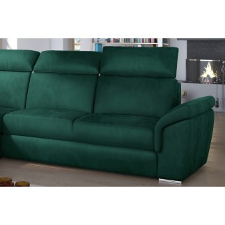 Canapé d'angle convertible en tissu velours Prestige, vert, 5 places, angle gauche (vu de face) - TRESOR
