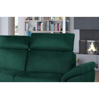 Canapé d'angle convertible en tissu velours Prestige, vert, 5 places, angle gauche (vu de face) - TRESOR
