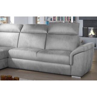 - Canapé d'angle convertible en tissu velours Prestige, gris, 5 places, angle gauche (vu de face) - TRESOR