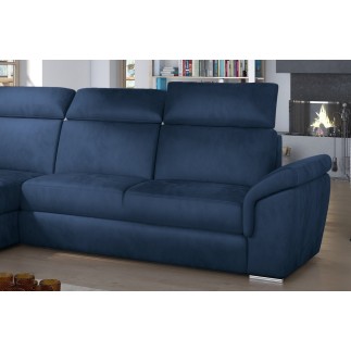 Canapé d'angle convertible en tissu velours Prestige, bleu, 5 places, angle gauche (vu de face) - TRESOR