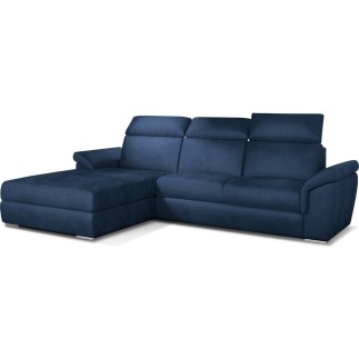 Canapé d'angle convertible en tissu velours Prestige, bleu, 5 places, angle gauche (vu de face) - TRESOR