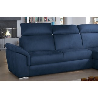 Canapé d'angle convertible en tissu velours Prestige, bleu, 5 places, angle droit (vu de face) - TRESOR