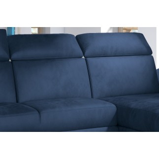 Canapé d'angle convertible en tissu velours Prestige, bleu, 5 places, angle droit (vu de face) - TRESOR