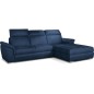 Canapé d'angle convertible en tissu velours Prestige, bleu, 5 places, angle droit (vu de face) - TRESOR Canapé d'angle convertible en tissu velours Prestige, bleu, 5 places, angle droit (vu de face) - TRESOR