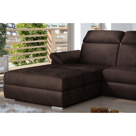 Canapé d'angle convertible en tissu velours Prestige, marron, 5 places, angle gauche (vu de face) - TRESOR