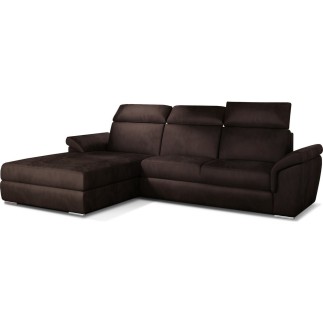 Canapé d'angle convertible en tissu velours Prestige, marron, 5 places, angle gauche (vu de face) - TRESOR