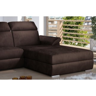 Canapé d'angle convertible en tissu velours Prestige, marron, 5 places, angle droit (vu de face) - TRESOR