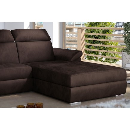 Canapé d'angle convertible en tissu velours Prestige, marron, 5 places, angle droit (vu de face) - TRESOR
