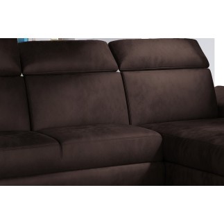 Canapé d'angle convertible en tissu velours Prestige, marron, 5 places, angle droit (vu de face) - TRESOR
