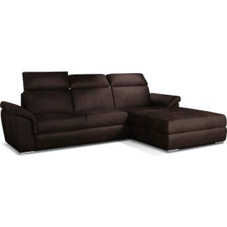 Canapé d'angle convertible en tissu velours Prestige, marron, 5 places, angle droit (vu de face) - TRESOR