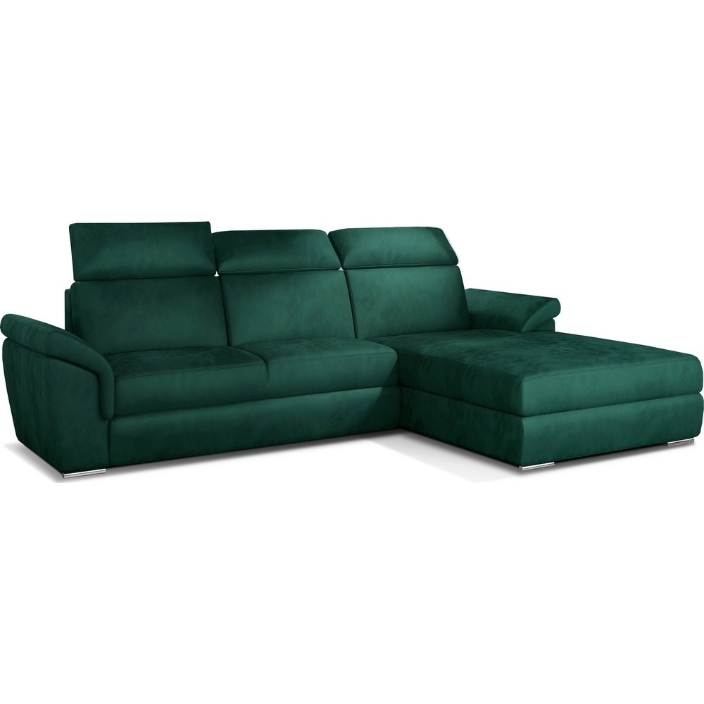 Canapé d'angle convertible en tissu velours Prestige, vert, 5 places, angle droit (vu de face) - TRESOR Canapé d'angle convertible en tissu velours Prestige, vert, 5 places, angle droit (vu de face) - TRESOR