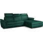 Canapé d'angle convertible en tissu velours Prestige, vert, 5 places, angle droit (vu de face) - TRESOR Canapé d'angle convertible en tissu velours Prestige, vert, 5 places, angle droit (vu de face) - TRESOR