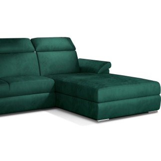 Canapé d'angle convertible en tissu velours Prestige, vert, 5 places, angle droit (vu de face) - TRESOR