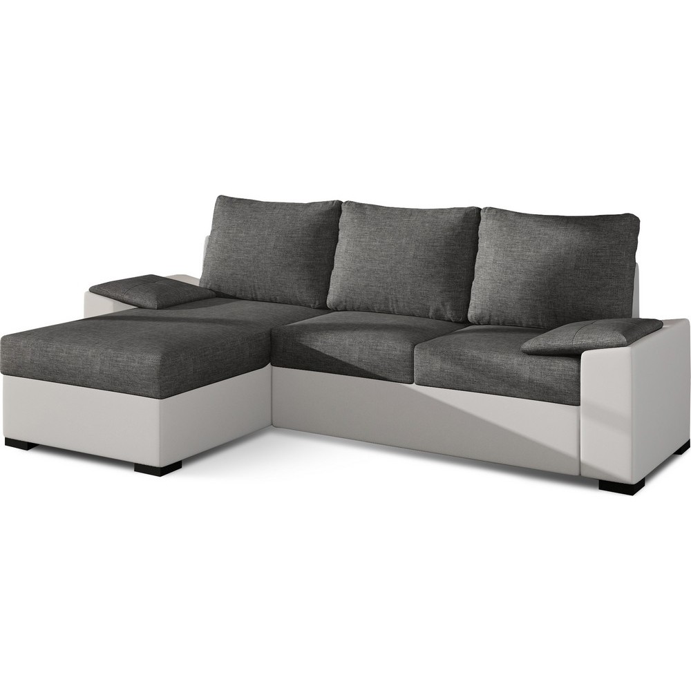 Canapé d'angle convertible - en tissu gris et simili blanc, angle gauche (vu de face) - LUCAS, 4 places Canapé d'angle convertible - en tissu gris et simili blanc, angle gauche (vu de face) - LUCAS, 4 places