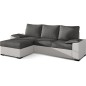 Canapé d'angle convertible - en tissu gris et simili blanc, angle gauche (vu de face) - LUCAS, 4 places Canapé d'angle convertible - en tissu gris et simili blanc, angle gauche (vu de face) - LUCAS, 4 places