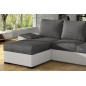 Canapé d'angle convertible - en tissu gris et simili blanc, angle gauche (vu de face) - LUCAS, 4 places Canapé d'angle convertible - en tissu gris et simili blanc, angle gauche (vu de face) - LUCAS, 4 places