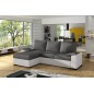 Canapé d'angle convertible - en tissu gris et simili blanc, angle gauche (vu de face) - LUCAS, 4 places Canapé d'angle convertible - en tissu gris et simili blanc, angle gauche (vu de face) - LUCAS, 4 places