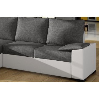 Canapé d'angle convertible - en tissu gris et simili blanc, angle gauche (vu de face) - LUCAS