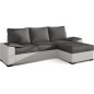 Canapé d'angle convertible en tissu gris et simili blanc, angle droit (vu de face), LUCAS, 4 places Canapé d'angle convertible en tissu gris et simili blanc, angle droit (vu de face), LUCAS, 4 places